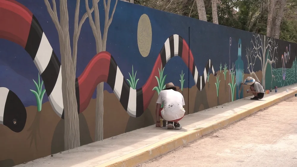 Panteón Tulum — mural by Javiera Da Fonseca · Matías Santa María · Jacinta Kaiser · Micheal Yaikel · Zanez in Panteón Municipal de Tulum