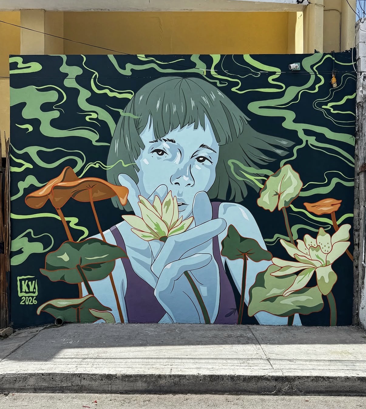 Water Lily — mural by sleepy.day.dreams in Tulum, Mexico